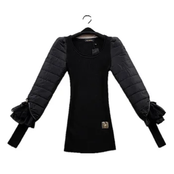 čierna jeseň zima základné tenké vlnený sveter perinu bavlna luk čipky dlhý rukáv tenké telo ženy, pulóvrov, svetrov FZ14JUN023