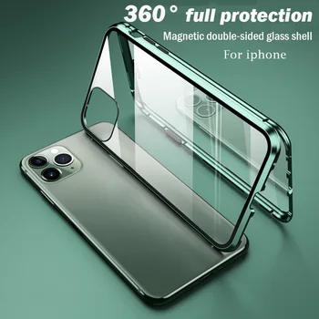 360 Plnú Ochranu Magnetické puzdro Pre iPhone 6 7 8 6S Plus SE 2020 XR X XS 11 12 Pro Max 12 Mini Double-sided Sklenený Kryt Coque