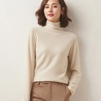 ATTYYWS 21 Hot predaj high-krku cashmere vlnený sveter čisté farby plné krátke rukávy high-end ženy pulóver Jeseň a v zime