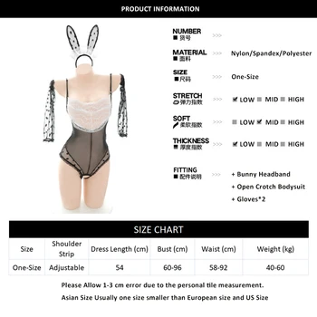 Sexy Otvorené Rozkroku Kombinézu Bunny Dievča Cosplay Kostým Headdress Tylu Vidieť-cez Kawaii Dámske Pyžamo dámske Erotické spodné Prádlo