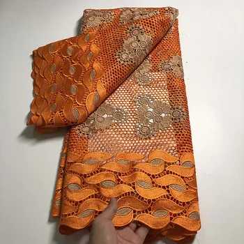 Orange Nový Dizajn Afriky Guipure Čipky Textílie Vyšívané Nigérijský Kábel Čipky Textílie 2021 Vysokej Kvality Strany Francúzsko Čipky Textílie