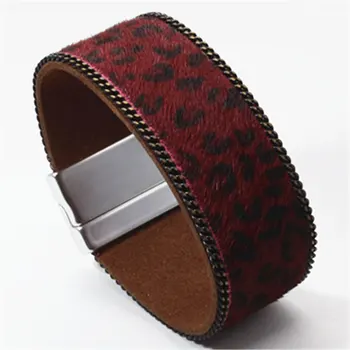 Červená Leopard Magnet Zvierat, Trendy Náramok Reťazca Široký Reálnom Kožené Náramky Ženy Módne Dievča Náramok Ženské Šperky Nový Dizajn