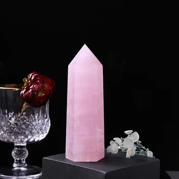 12x3.5cm 1PC Prírodné Rose Kremeň Bod Minerálne Ornament ružový kameň pre Domova Reiki Energie Kameň Pyramídy darček