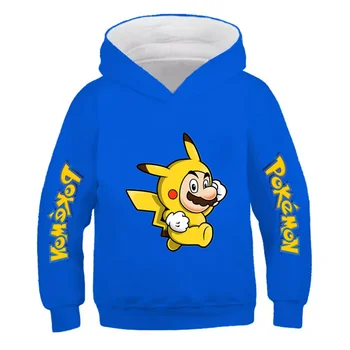Pokemon Hoodie Dievčatá Dlhé Rukávy Jogging Chlapci Cartoon Mikina Pikachu Topy Detí Dieťa Oblečenie Bežné Pohode Kabát 4-14