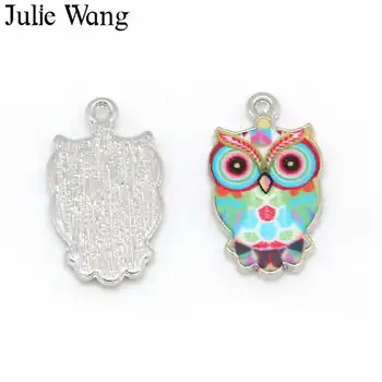 Julie Wang 10pcs Smalt Farebné Sova Charms Zliatiny Zlata Tón Vtákov Prívesok, Náramok, Náhrdelník Šperky, Takže Príslušenstvo
