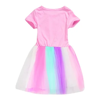 Batoľa Dievča Šaty Bavlna Rainbow Čipky Šaty Cartoon Mi Contro Te Tlač Módne Krásna Princezná Oblečenie Letná Party Šaty