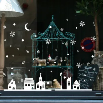 Nálepku Vianočné stylistom, Dekorácie Samolepky na Stenu Miestnosti, Deti DIY Snehu Vianočné Vločky Mesto Tapety, Dekorácie