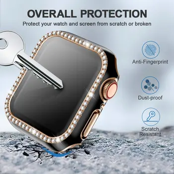 Bling Sklo+Kryt Pre Apple Hodinky prípade 40 mm 44 mm 42mm 38mm iWatch Diamond nárazník+Screen Protector Apple hodinky serie 3 4 5 6 SE