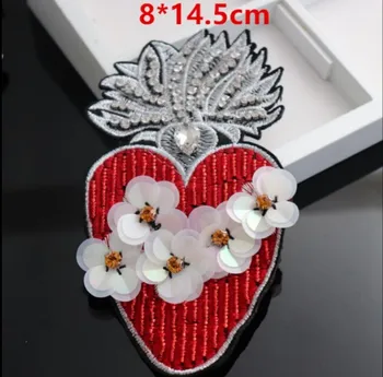 3D Ručné Drahokamu Srdce Korálkové Škvrny Šiť Na Sequin Patch Pre Oblečenie, Lištovanie Kvet Nášivka Roztomilý Patch
