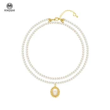 MENGJIQIAO 2020 Nové Elegantné Simulované Pearl 2 Vrstvy Choker Šperky Pre Ženy, Dievčatá Strana Svadobné Reťazca Náhrdelník Bijoux Colares