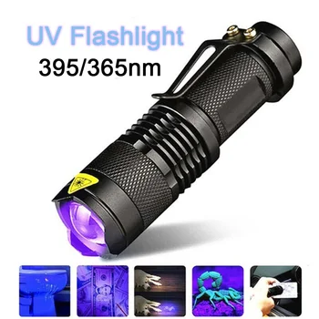LED UV Lampa s Ultrafialovým Baterka So Zoomom Funkciu Mini UV Black Light Pet Moču Škvrny Detektor Scorpion Lov