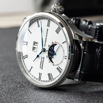 Seagull ST25 Automatické Mechanické Sledovať Pohyb Skutočný Moonphase Muži Hodinky Luxusné Náramkové hodinky Retro Hodiny Reloj Hombre Sappire