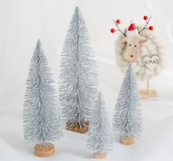 1 kus dekoratívne malý Vianočný stromček céder v sisal hodváb ružové zlato, striebro mini Vianočný stromček, ozdoby na vianočný darček