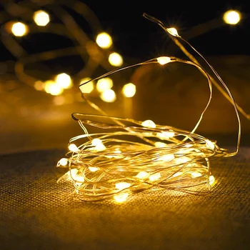 Vianočné LED Reťazec Svetlo 1M Batérie Prevádzkované Medený Drôt Garland Krytý Spálňa Domov Svadobné Nový Rok Dekorácie