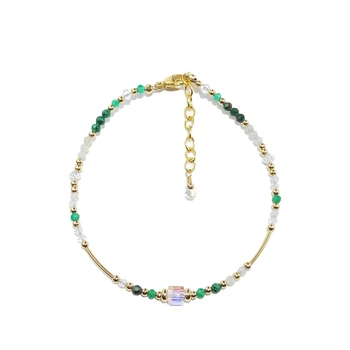 Lii Ji Náramok Jade Jasný Kremeň Moonstone Malachit Zelená Onyx Rose Quartz 14K Zlata Plné Rakúsko Crystal Handamde Šperky