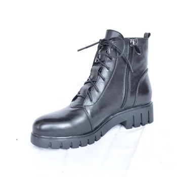 2018 zimné dámske teplé topánky lemované žena čierne originálne kožené hrubé nízkom podpätku šnurovacie členkové topánky obuv Pritivimin FN49