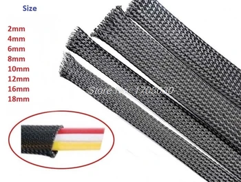5M Čierna, 2 mm-18 mm Rozšíriteľná Pletená Kábel Sleeving/Auto Drôt Zapriahnutie/Opláštenie PET