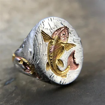 Vintage Šťastie Ryby Prstene pre Ženy Koi Kolo Rezbársky Krúžok Žien Jednoduché Šperky Striebristé Zásnubný Prsteň Dámy Strany Veľké Krúžky