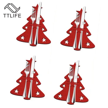 TTLIFE 4pcs Vianočný Stromček, Príbor, Nôž A Vidlička, Kryt Stôl Dekorácie, Dekoratívne Riad Vrecku Vianoce, Vianočný Dekor Taška