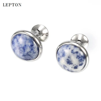 Hot Predaj Spot kameň manžetové gombíky pre Pánske Lepton Low-key Luxusné Blue Spot Kameň manžetové gombíky Pánske Tričko manžetové Relojes gemelos