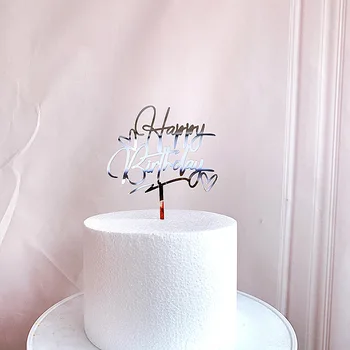 Nový Happy birthday Cake Vňaťou Ružové zlato Akryl Narodeniny Cupcake Vňaťou Pečenie dekorácie Narodeninovej Party dezert tabuľka Dodávok