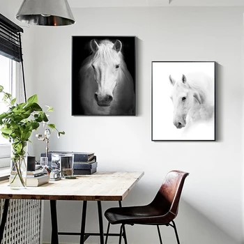 Moderné Zvierat Čierny a Biely Kôň Plátno na Maľovanie na Stenu Umenie Nordic Plagáty a Vytlačí na Stenu Obrázky a Obývacej Miestnosti Dekorácie