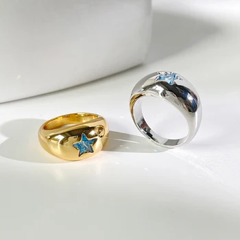 Monlansher Geometrické Farebné CZ Kameň, Ružové a Modré Crystal Star Krúžok pre Ženy Lesklej Mosadze Krúžky Denne Minimalistický Prstene, Šperky