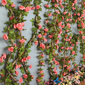 2.3 m Hodváb Rose Ratanové Závesné viniča Umelé Kvety String Svadobné Arch rose garland dome kvety Nový rok domáce dekorácie