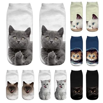 Kreslených Mačka Ponožka 3D Cat Vytlačené Bavlna Anklet Ponožky Nízky Rez Športové Ponožka Roztomilý Dizajnér Ženy Dievča Bežné Ponožky