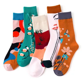 Hot Predaj Cartoon Žakárové Zábavné Umenie Ponožky Tvorivé Rastliny, Kvety Roztomilý Ženy Ponožky Ročníka, Voľný Čas Bavlna Kawaii Veľkoobchod Ponožky
