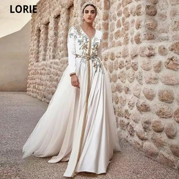 LORIE 2021 Marocký Kaftan Večerné Šaty s Čipkou Appliques Dubaj Araic Zvláštne Príležitosti Šaty A-line Moslimských Svadobné Prom Party Šaty