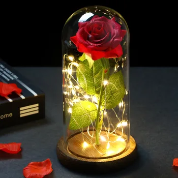 2022 Romantika Artificiales Kvet V Sklenenou Kupolou Kráska A Zviera Rose LED Batérie Narodeniny, Valentín Súčasnosti Darček
