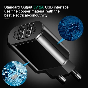 2 USB Nabíjačka 5V 2A EÚ Zapojte adaptér Stenu Nabíjačku Mobilného Telefónu Prenosné Poplatok Micro Kábel Pre Samsung Xiao Nabíjanie Tabletu