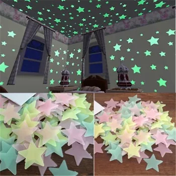 100ks 3D Hviezdy Svietiť V Tme Samolepky na Stenu Svetelný Fluorescenčné Nálepky na Stenu pre Deti Detská Spálňa Strop Domova Izba