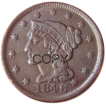 1846 Pletená Vlasy Veľký / Za Jeden Cent Medi Kópie Mincí