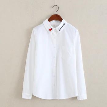 8 Štýlov Jeseň Japonský Bavlna, Vyšívané, Blúzky Dlhý Rukáv Biele Tričko Tričko Žena Topy