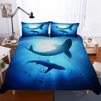 Žralok Modrý posteľná bielizeň Nastaviť Zvierat Perinu Nastaviť 3d Tlač Deka Kryt Cumlík jednoduché Dvojité Kráľovná King Size bytového Textilu