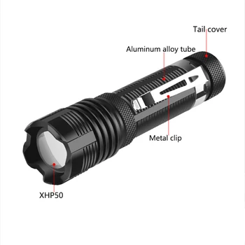Xhp50 Baterka Najsilnejší Flash Light Ultra Svetlé 5 Režimov Zoomovateľnom Led Baterkou Použiť 14500 Batérie, Lampy Pre Kempovanie, Rybárske
