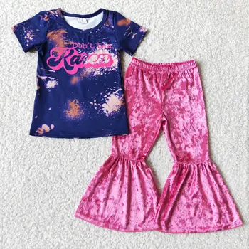 Baby Dievčatá Listov Tlač Oblečenie Boutique Veľkoobchod Deti Krátke Rukávy a Zamatové Nohavice Deti V Zásobené Sady Veci