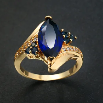 Top kvalita Rakúsko modré Kryštály snubné Prstene pre ženy, Zlatá farba Zásnubné Prstene Žena Anel Bijoux Strany Vianoce