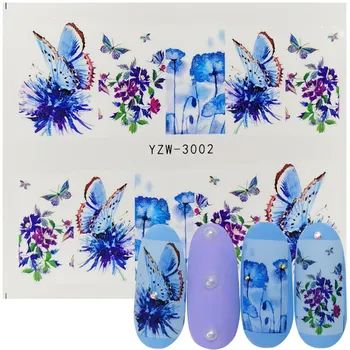 1pcs Nail Art Vody Obtlačky Motýľ Modrý Kvet Návrhov pre Ženy Úplné Pokrytie Nálepky Dekor Vodoznak Jazdca Nálepky Letných Tipov