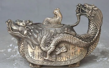 Dekorácie bronz pôvodných predajní Tibete Striebro Starej Číne Silver Dragon Korytnačka Korytnačka phoenix vták socha Víno Kanvica Flagon