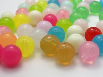 100 Zmiešané Farby Akrylové Kolo 10 mm Korálky Jelly Tón Hladké Guľkové