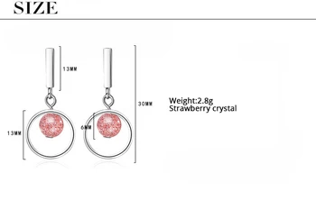 Ružová Jahoda Crystal Kolo Strapec 925 Sterling Silver Náušnice Pre Ženy Móda Striebro Jewerly Aretes De Mujer