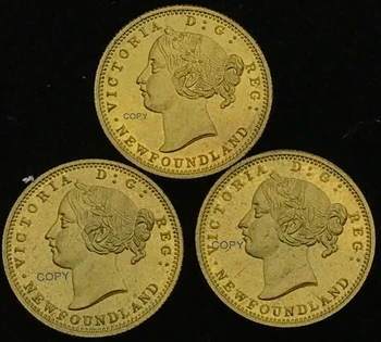 Kanada 1870 1872 1888 2 Dolárov Dve Sto Centov Victoria Newfoundland Sto Pence Zlaté Remeslá Mosadze, Kov Kópiu Mince