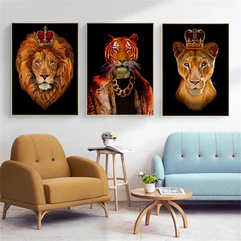 Severské zviera Tiger Plagát a Vytlačí Lev Kráľ a Kráľovná Plátno na Maľovanie na Stenu Umenie Obrázky pre Deti Izba Domova Cuadros