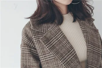 Zimné Nový kórejský Hrubé Koberčeky Vlnené Kabát Ženy Vintage Singel svojim Strednej dĺžky Vlnené Sako Módne Bežné Žena Coats