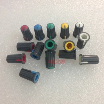5 ks=1set pre Yamaha Mixér potenciometer gombík spp / 90 stupňov D otvor gombíky čiapky kryt červená žltá modrá zelená biela 18.5x11.5 mm