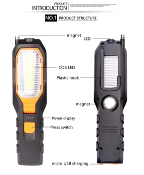 COB LED Worklight USB Nabíjateľné Výkon Horáka, Pružný Magnetický Kontrolné Svietidlo Svietidlo Núdzové Baterky