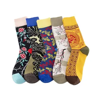 5Pair/Nastaviť Módne Ženy Ponožky Nové 2021 Zimné Priedušná Umenie olejomaľba Dizajn Bavlny Mužov Skateboard Ponožka Bežné Domáce Oblečenie